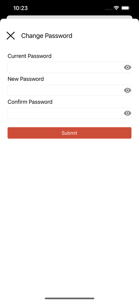 Change password interface in the MAP EDS employee app