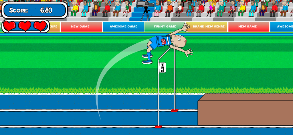 Ragdoll Sport - A cartoon ragdoll character performing a high jump in a stadium setting
