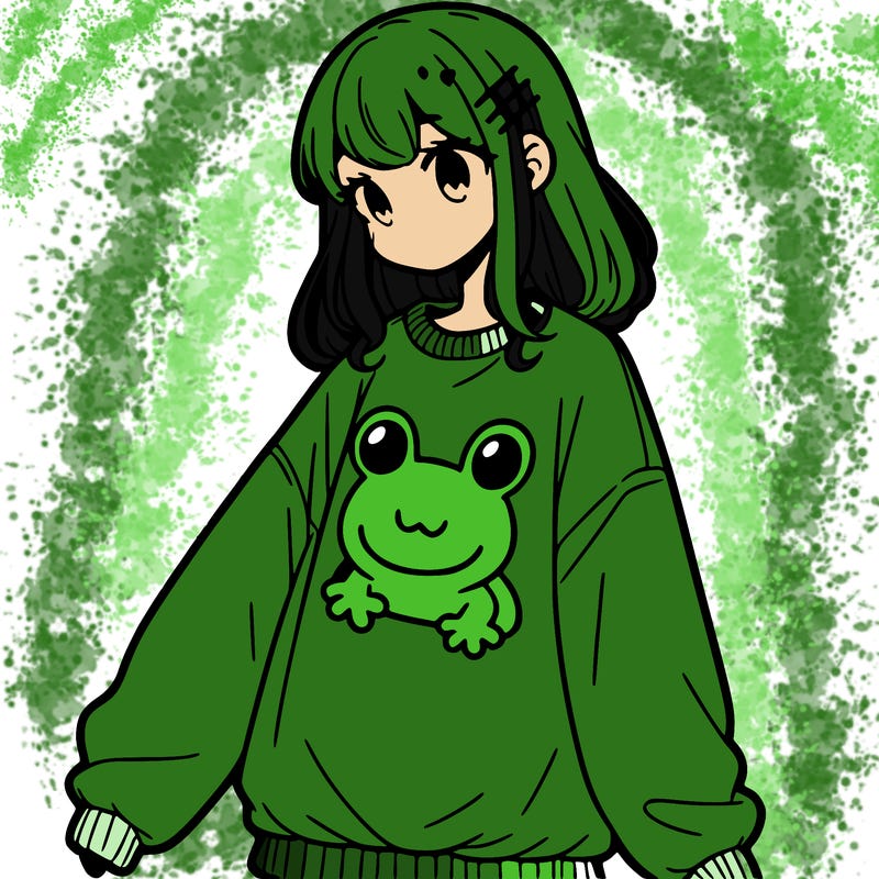 girl wearing frogging sweatshirt