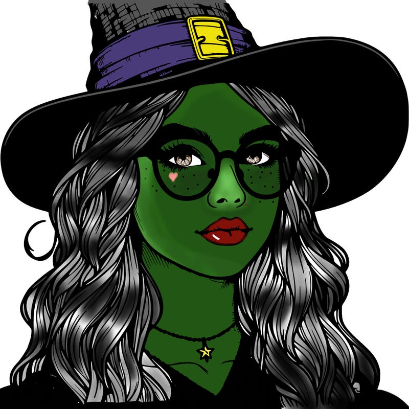 a witch with glasses realistic
