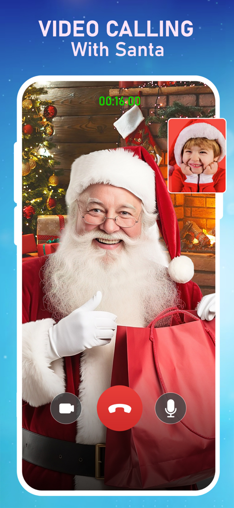 Prank Call - Santa Coming - A simulated video call from Santa Claus to a smiling child in a Christmas setting