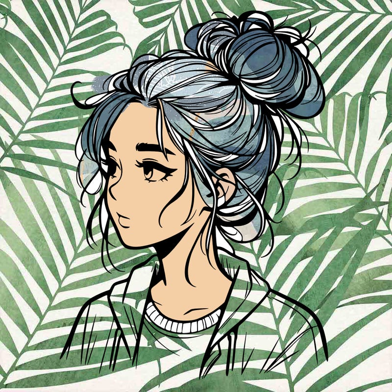 realistic teenage girl with a messy bun