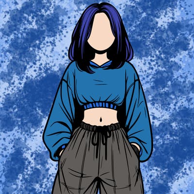 realistic girl faceless with baggy pants and a crop top