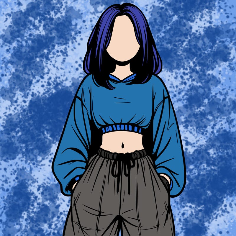 realistic girl faceless with baggy pants and a crop top