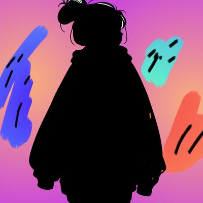 realistic girl with a oversized sweatshirt on and a bun