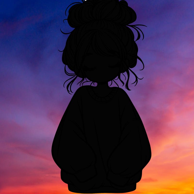 girl with baggy sweatshirt and messy bun