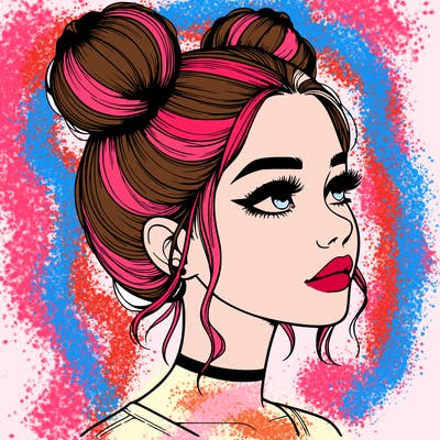 realistic girl with buns on the top of her head