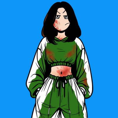 realistic girl faceless with baggy pants and a crop top