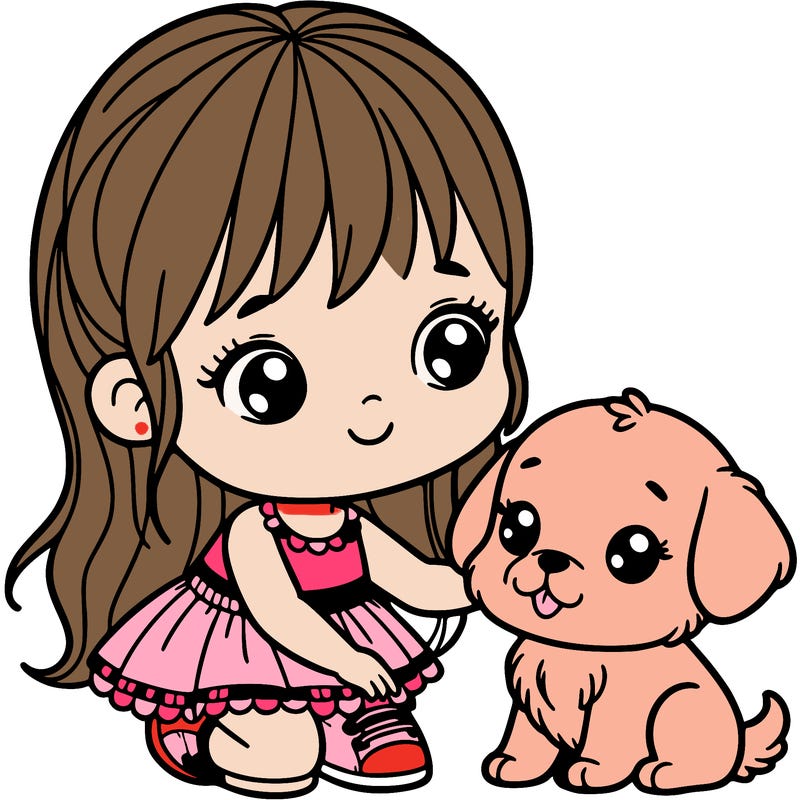 a girl and a puppy