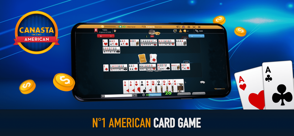 American Canasta - American Canasta card game gameplay shown on a smartphone screen