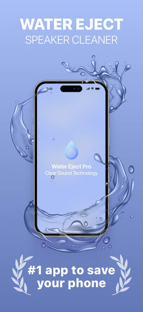 iPhone surrounded by water splashes showcasing the Water Eject Pro speaker cleaner app interface