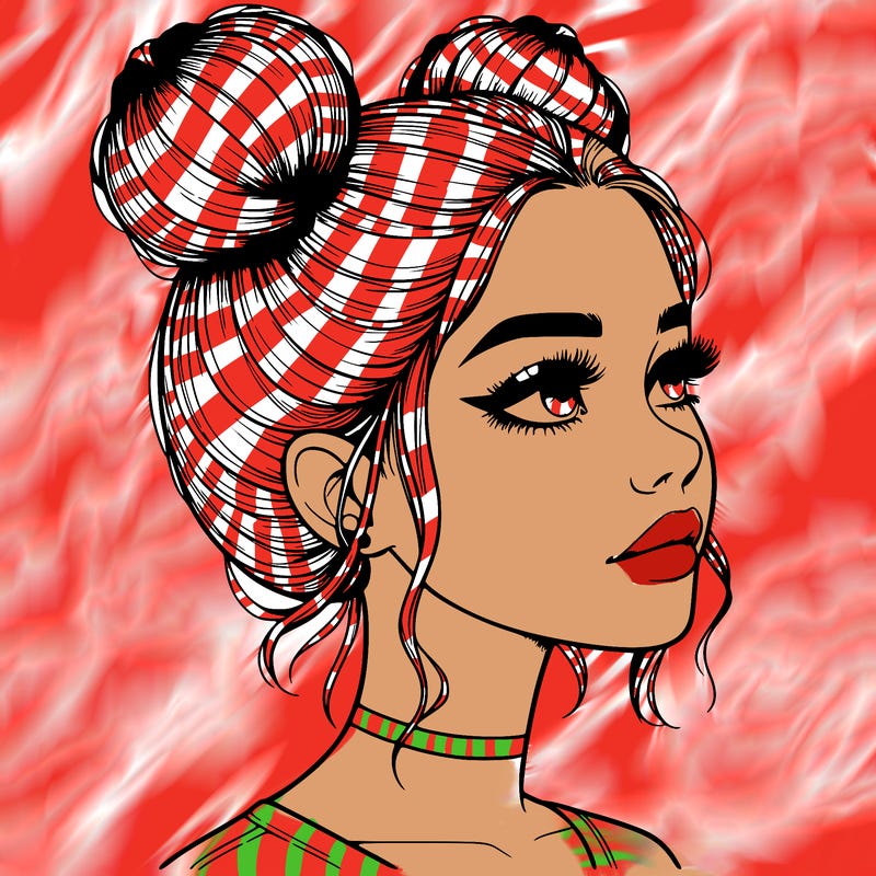 realistic girl with buns on the top of her head