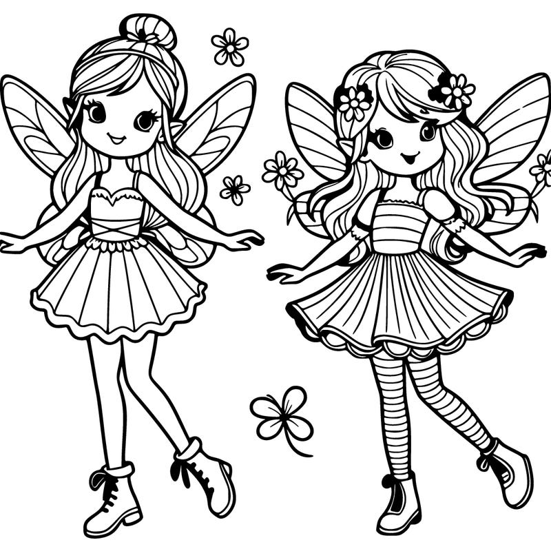 two fairies, one standing and one flying