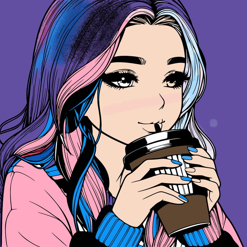 realistic girl drinking coffee