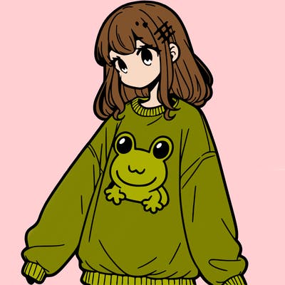 girl wearing frogging sweatshirt