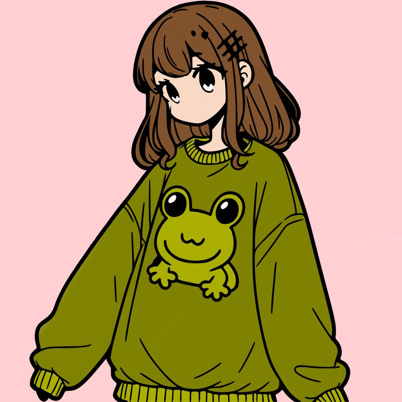 girl wearing frogging sweatshirt
