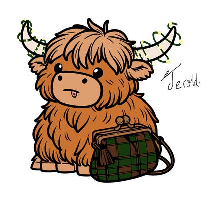 highland cow in a purse