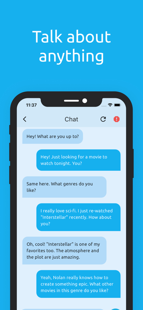 Chatap 앱에서 영화에 대한 대화 내용을 보여주는 모바일 화면