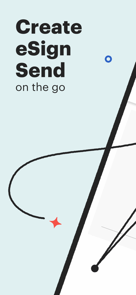 PandaDoc mobile app intro screen with text Create eSign Send on the go