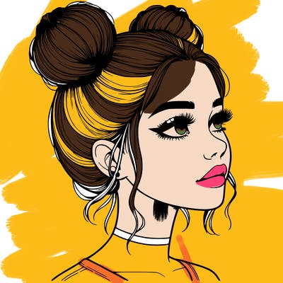 realistic girl with buns on the top of her head