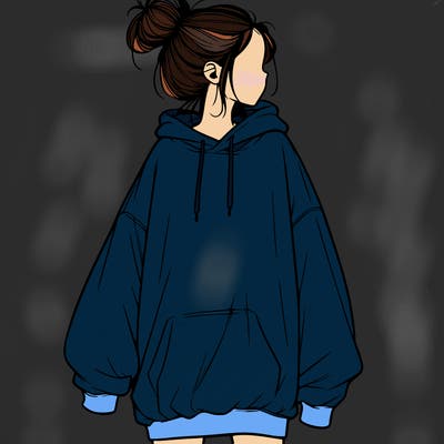 realistic girl with a oversized sweatshirt on and a bun