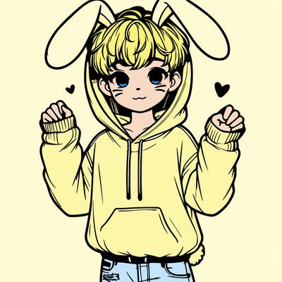 a boy realistic with bunny ears and a littel bunny tail he wears an oversize hoodie and ript jeans