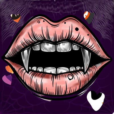 lips with vampire teeth