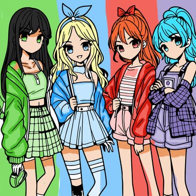 teen manga girls group of 4