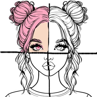 realistic girl with two buns in hair and lips