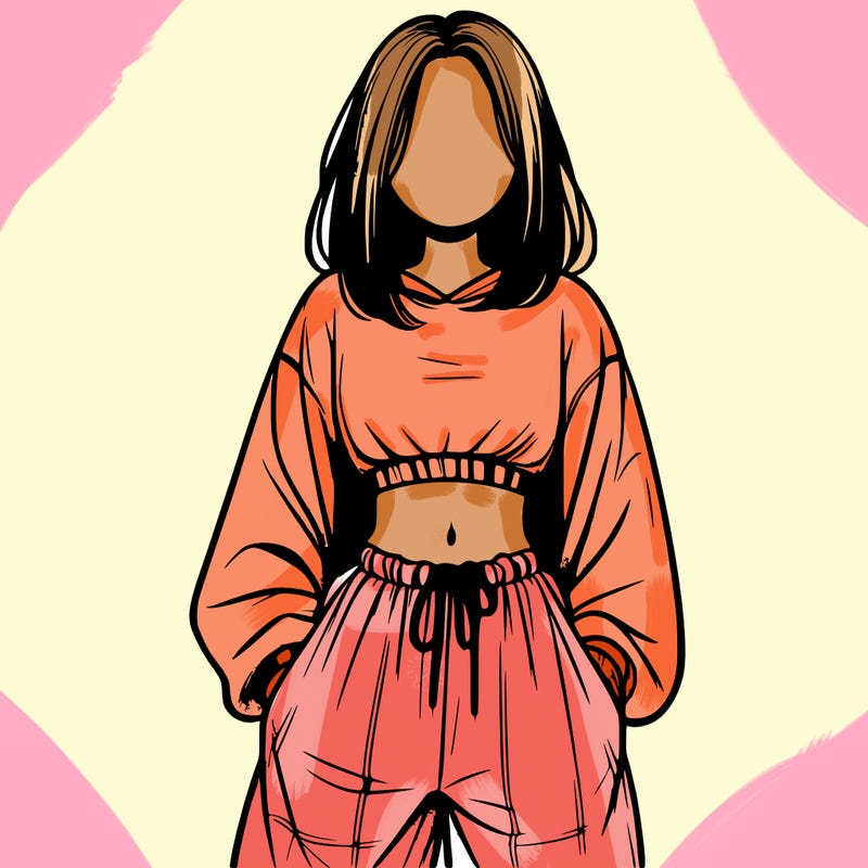 realistic girl faceless with baggy pants and a crop top
