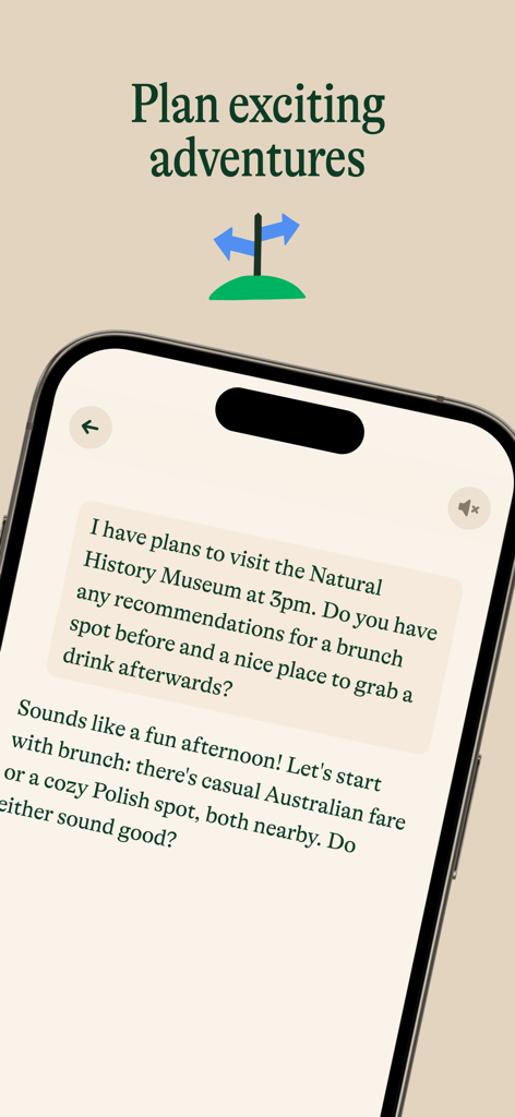 Pi, your personal AI - Una captura de pantalla de la aplicación Pi IA personal que muestra una interfaz conversacional donde la IA proporciona recomendaciones de restaurantes para la planificación de una visita a un museo.