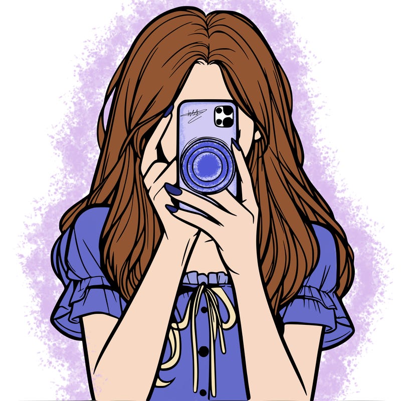 a realistic girl holding her phone taking pictures