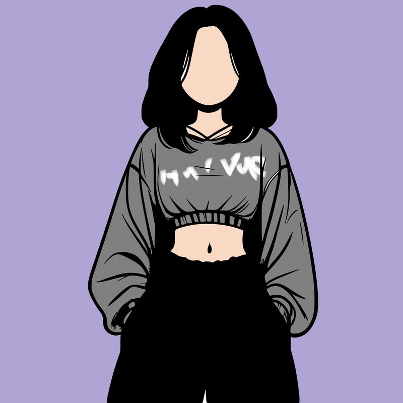 realistic girl faceless with baggy pants and a crop top