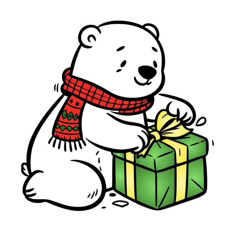 polar bear wrapping a present