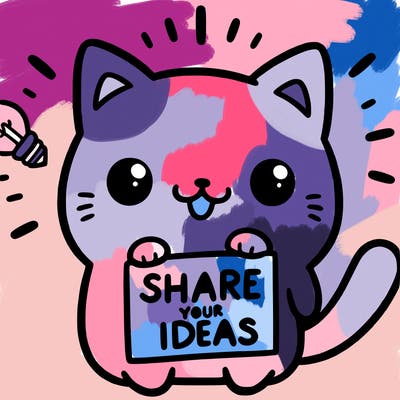 a cute cat saying share your ideas