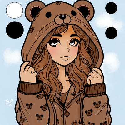 realistic girl in a animal pjs hoodie