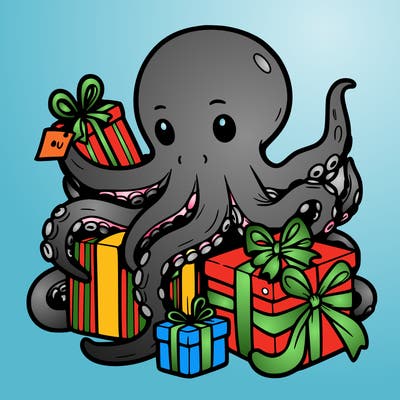 an octopus wrapping gifts