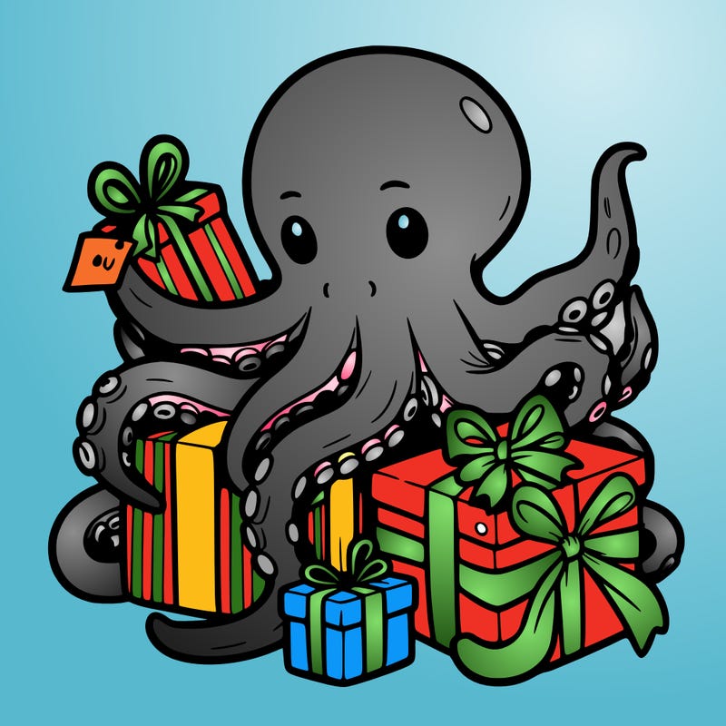 an octopus wrapping gifts
