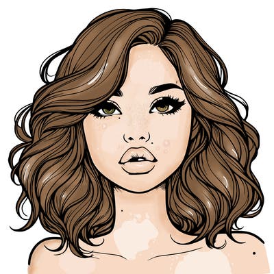 realistic girl with wavy hair and lips