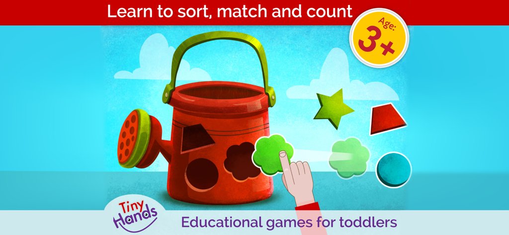 Learning Games for Toddlers AZ - A child playing a shape sorting game with a watering can in a preschool learning app