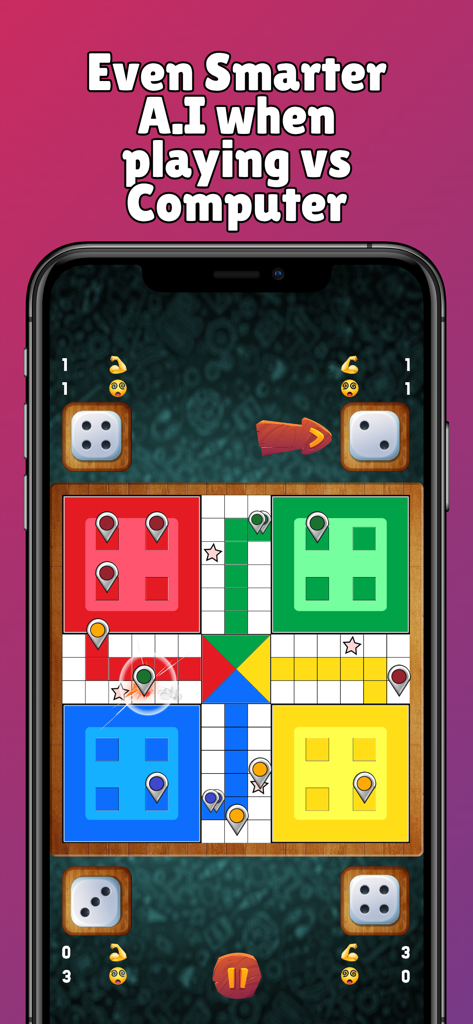 Ludo Tunisia - Gameplay de Ludo Tunisia sur un smartphone montrant une partie contre l'IA de l'ordinateur avec un plateau et des dés colorés