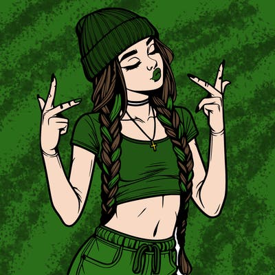 realistic teenage girl with braids and a beanie and crop top doing 🫶🏼