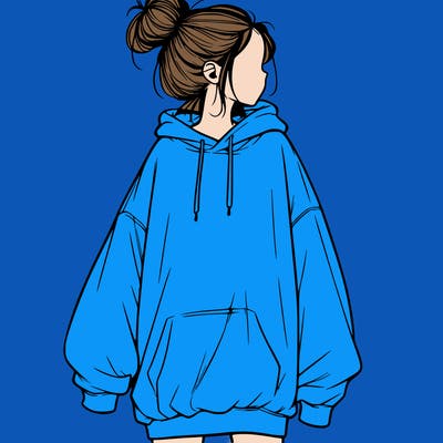 realistic girl with a oversized sweatshirt on and a bun