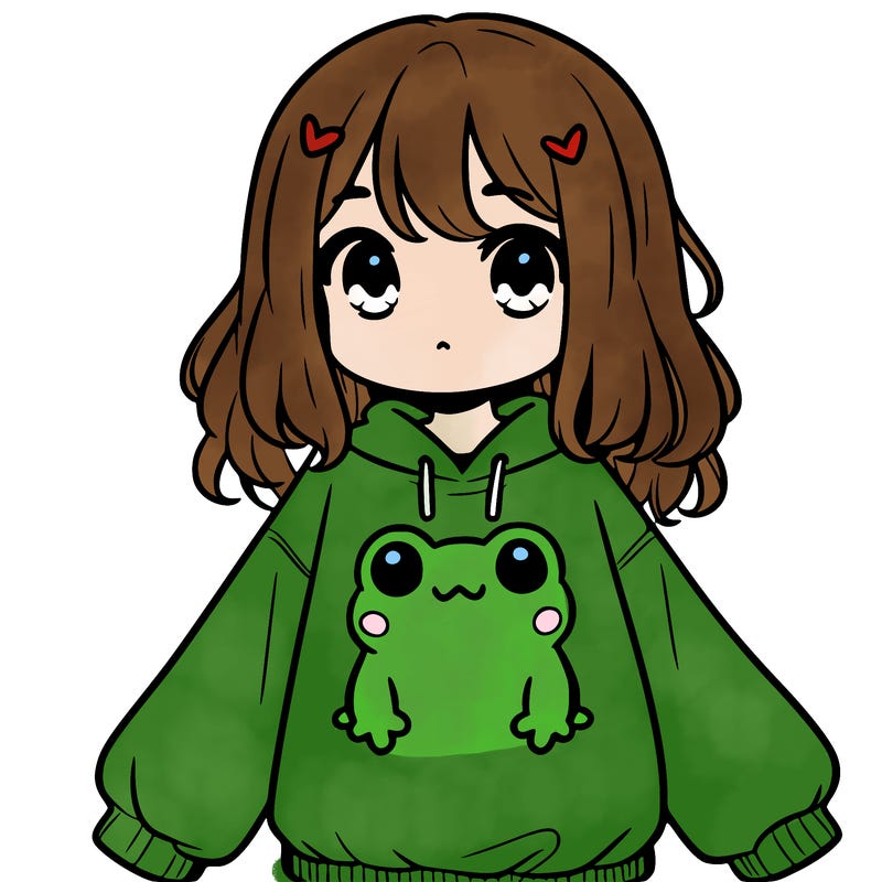 girl wearing frogging sweatshirt