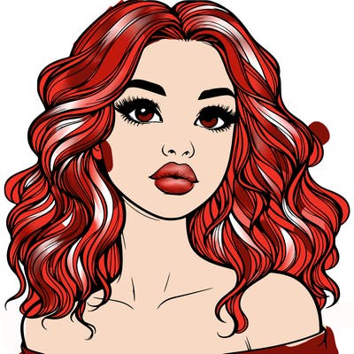 realistic girl with wavy hair and lips