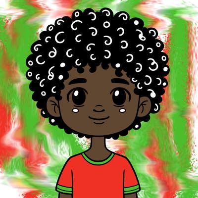 dark skinned boy with perm curly hair
