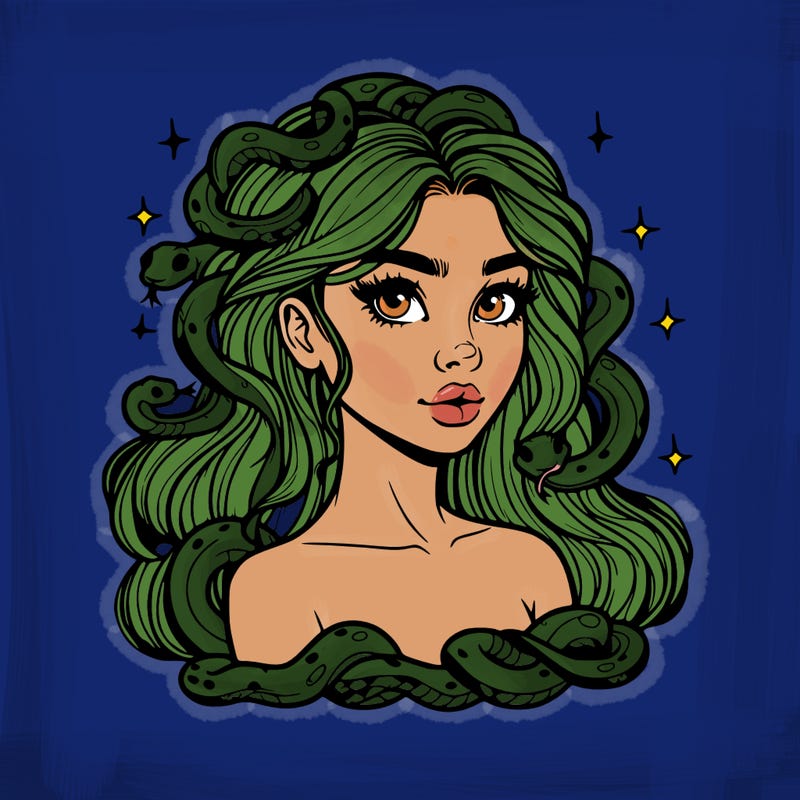 realistic girl with snakes as hair