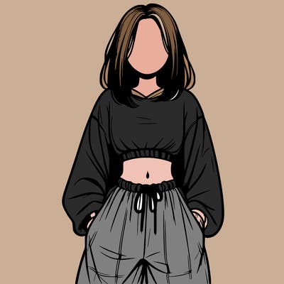 realistic girl faceless with baggy pants and a crop top