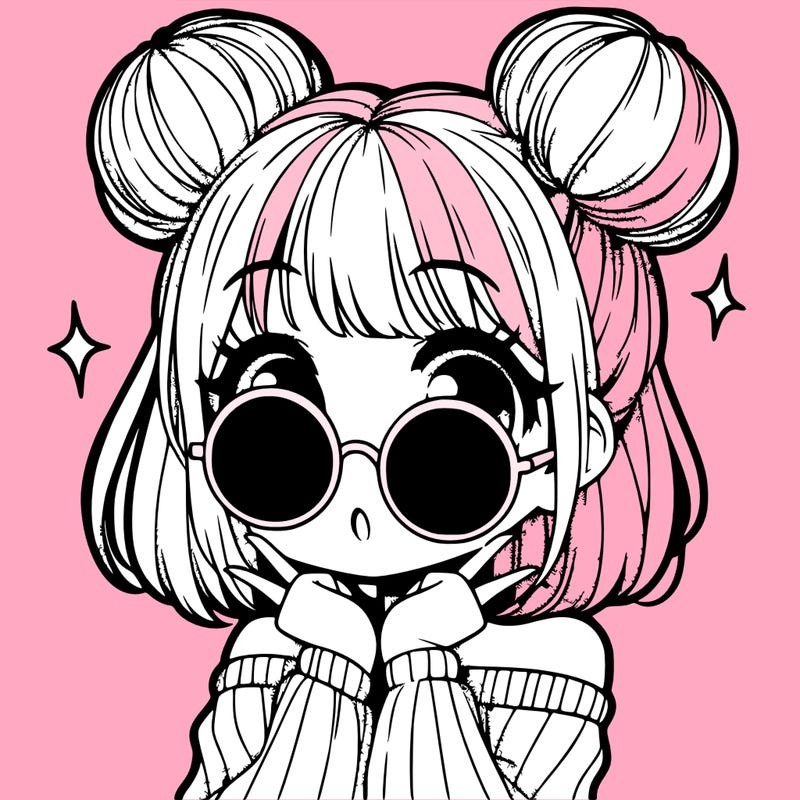 manga girl with hairbuns and sun shape sunglasses
