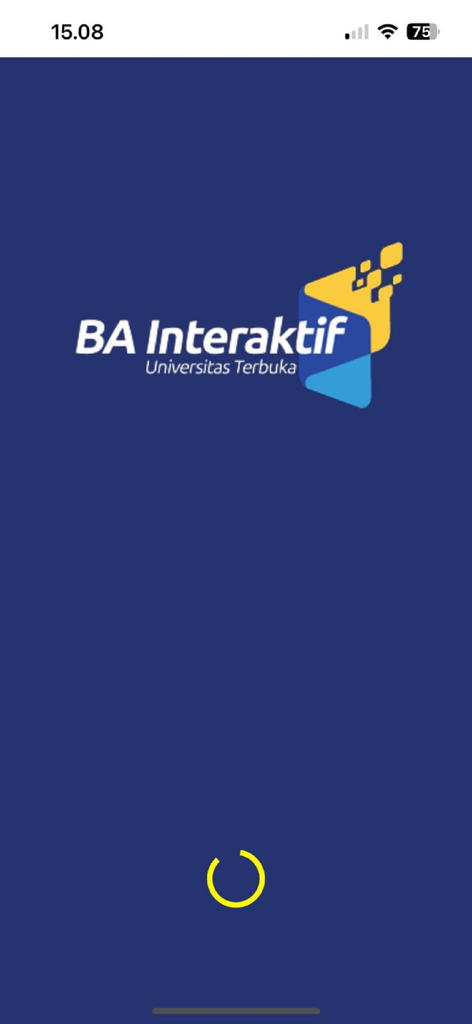 Bahan Ajar Interaktif-UT - Splash screen of the BA Interaktif app for Universitas Terbuka showing the logo and a loading spinner on a blue background